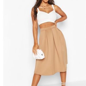 Box Pleat Midi Skirt Camel